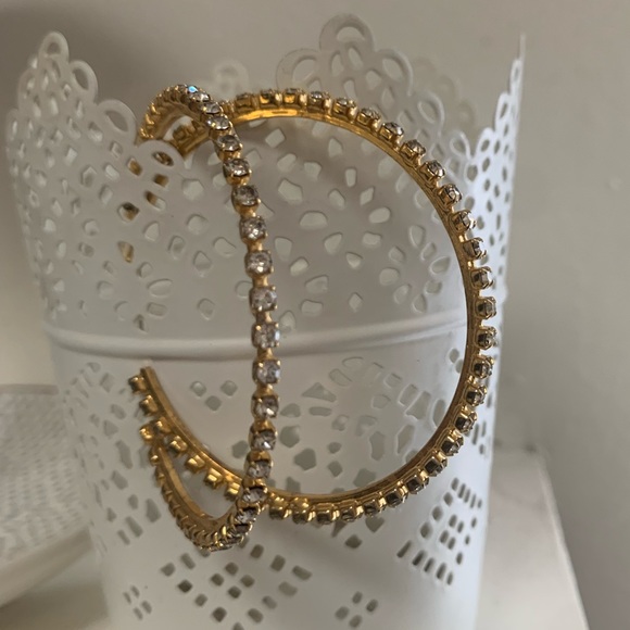 Vintage Rhinestone Crystal Oversized Hoop Earrings - Picture 12 of 14